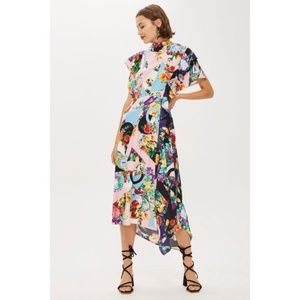 TOPSHOP Floral Print Cowl Back Midi Dress